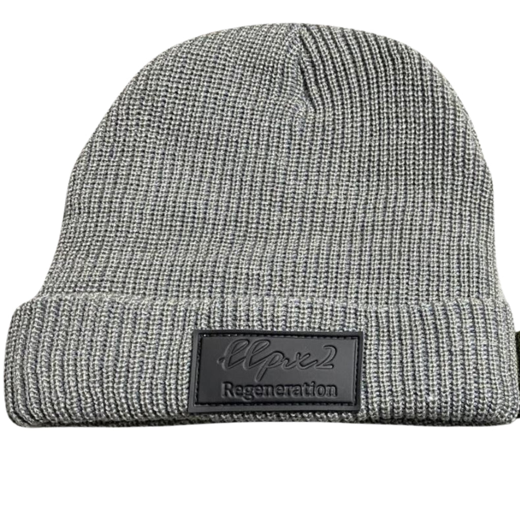 Cuffed Knit Beanie With Faux Leather logo Patch