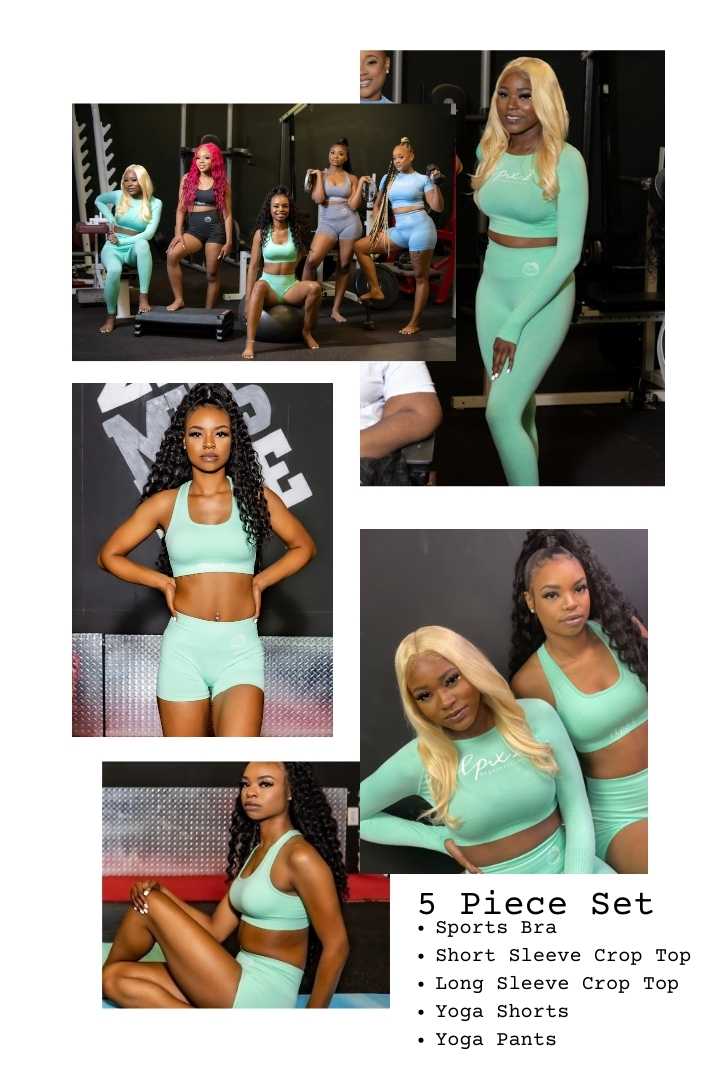 Mint Green- 5 Piece Women's Active Wear Set
